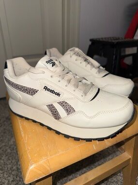 Reebok White Sneakers with Grey Leopard Detail
